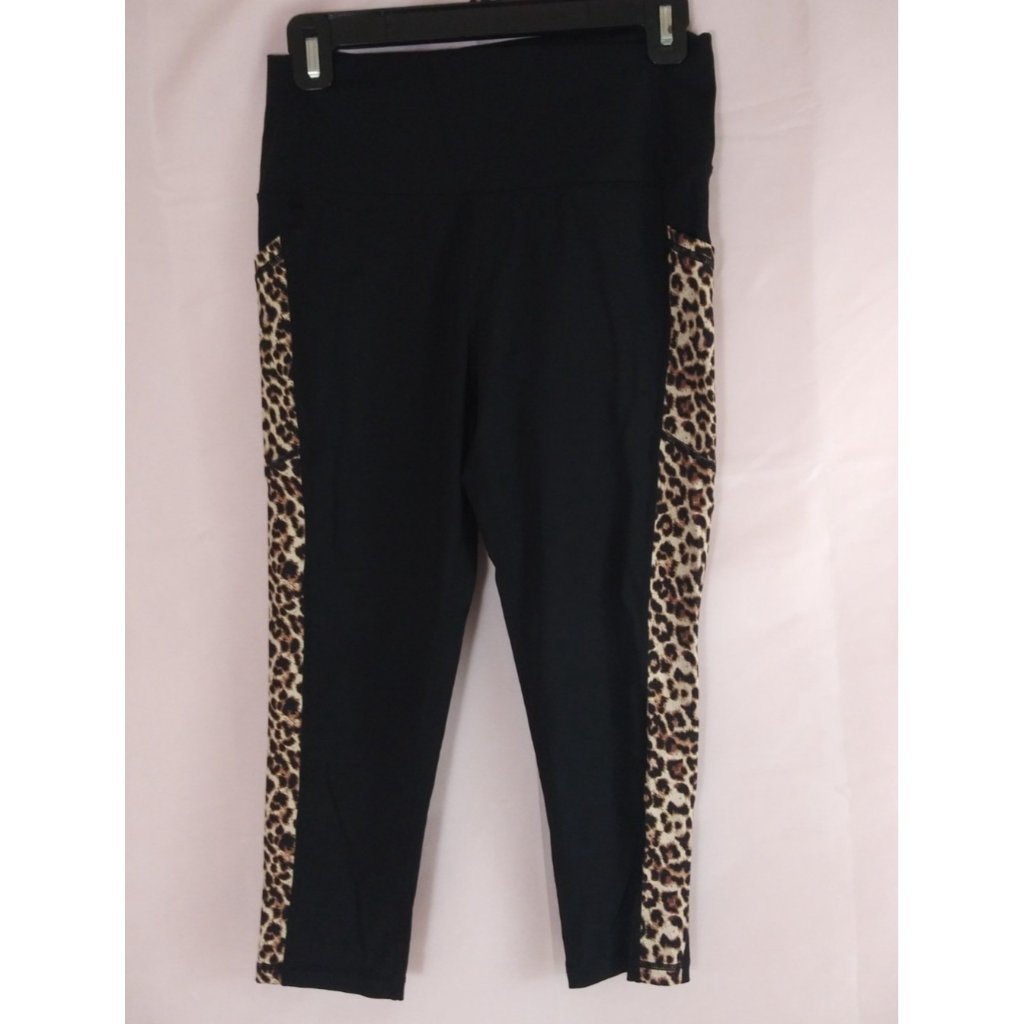 Zyia Active Black Leopard Print Cropped Pocket Stretch Leggings Girls Size 12